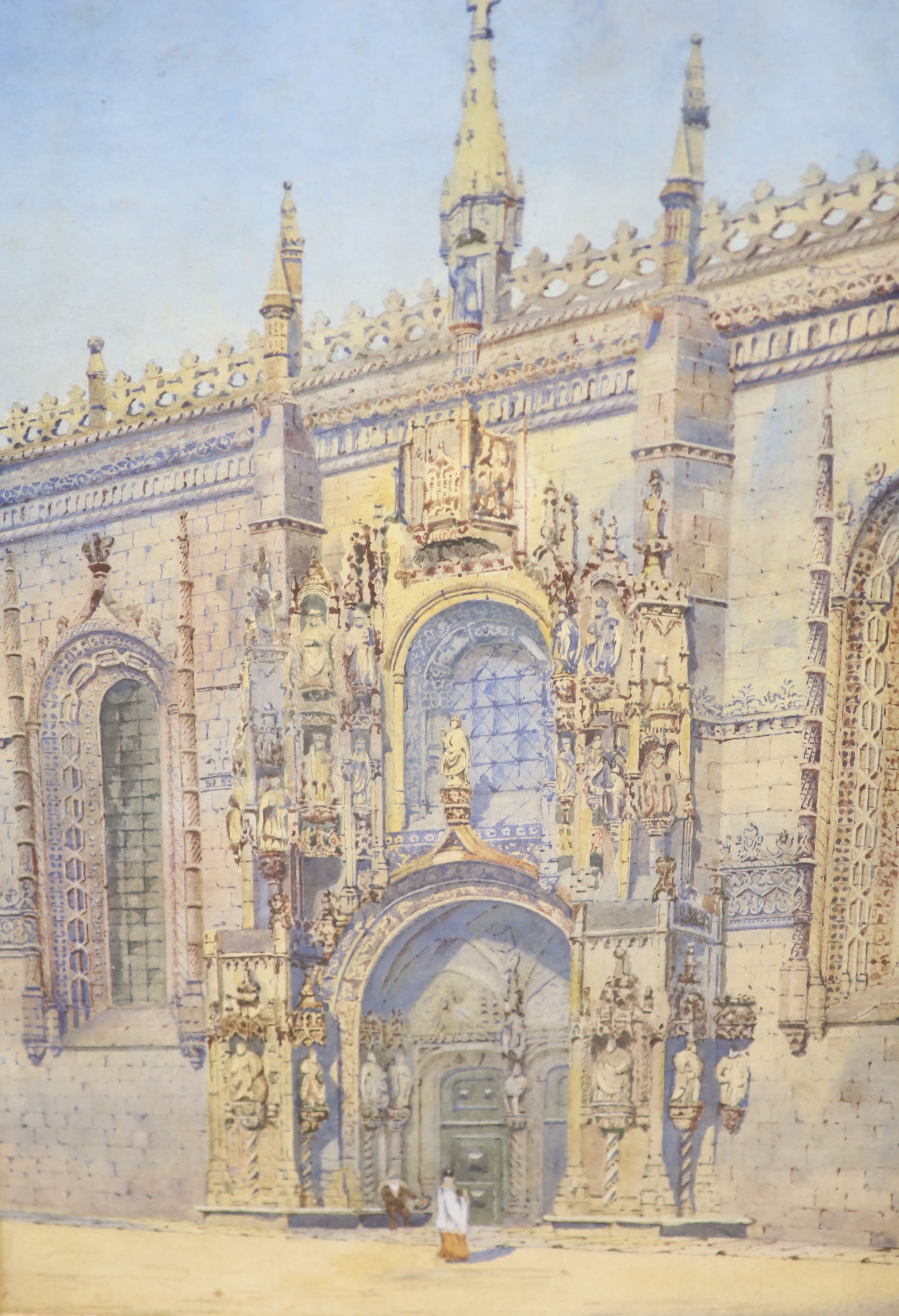 Harry Morgan, two watercolours, Castle Tower and Cathedral Door, label verso, 46 x 32cm, together with a color print of Napoleon